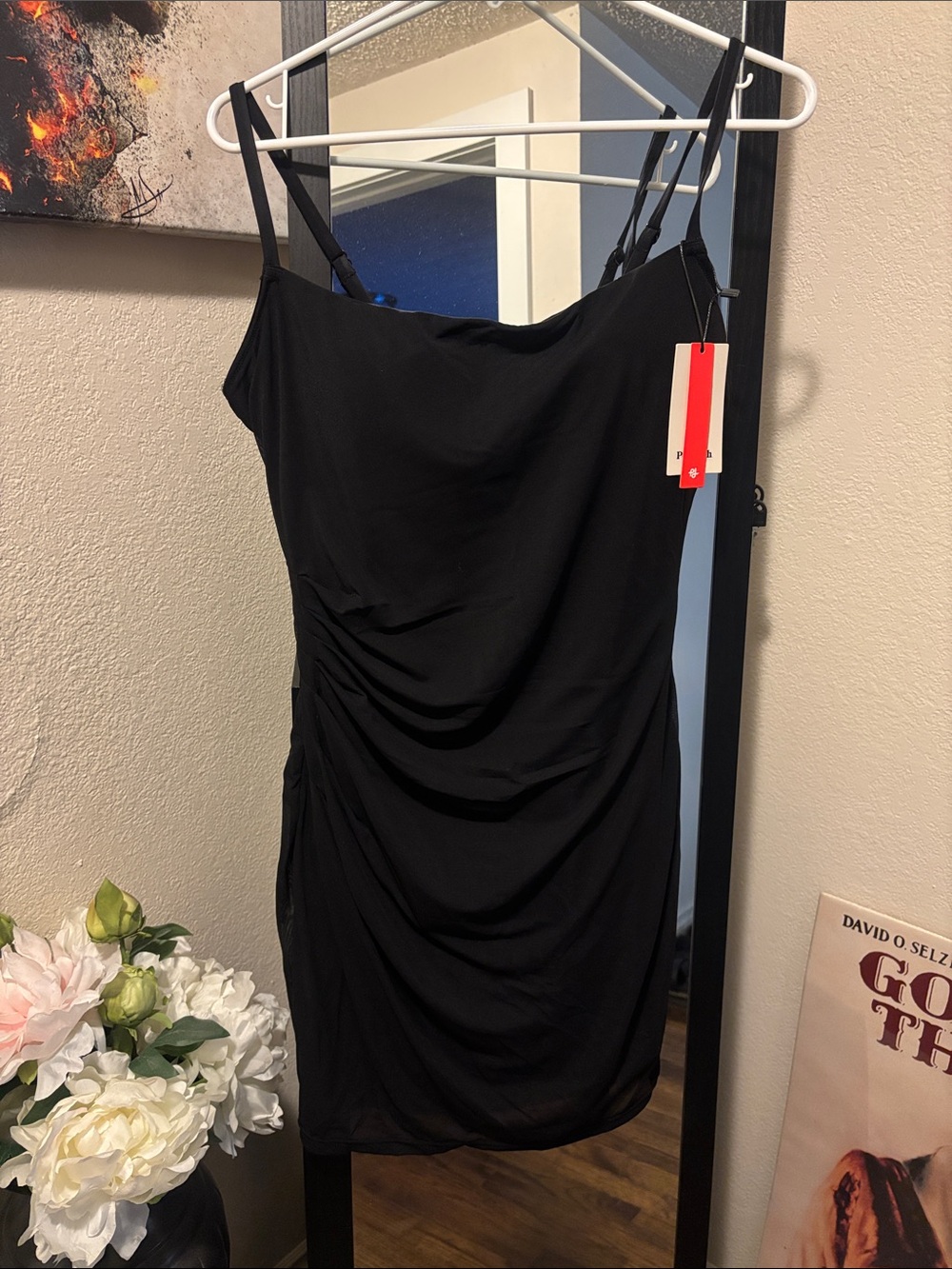 Black Ruched Spaghetti-Strap Mini Dress